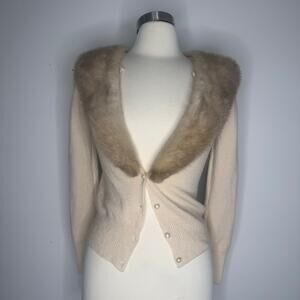 VINTAGE | GAP Reworked Oat Fur Collar Merino Wool Cardigan Sweater Size Medium